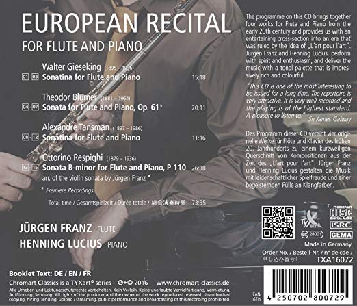 European Recital for Flute and Piano CD (Jürgen Franz)