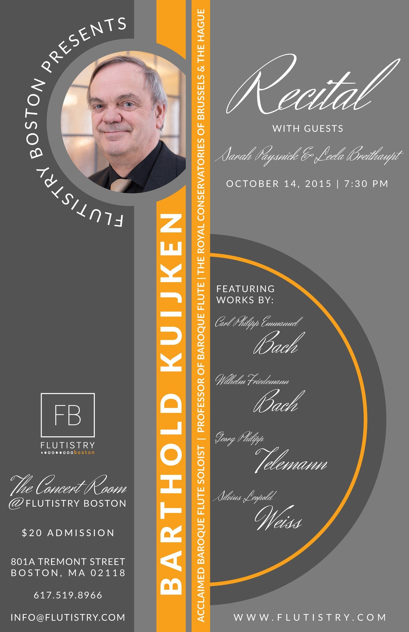 Admission: 10/14, 7:30pm - Barthold Kuijken in Concert - FLUTISTRY